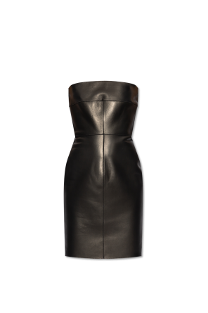 ワンピース THE ATTICO Leather dress Draped strapless leather midi dress in black - The Attico